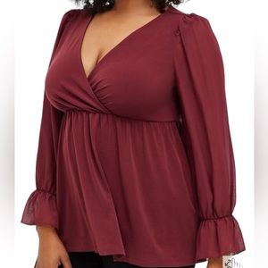 Torrid Babydoll Studio Knit Chiffon Sleeves Top